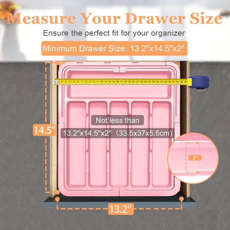 Spaclear Silverware Organizer Expandable Kitchen Utensil Drawer Organizer Large BPA Free Adjustable Cutlery Silverware Tray for Spoons Forks Knives Storage Divider for Kitchen Flatware 6-9 Slots Pink - Image 5